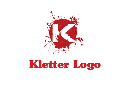 letter k inside blood splash with bullet holes logo