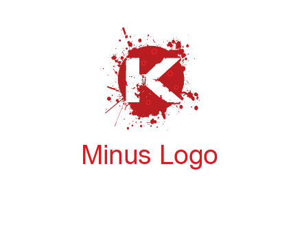 letter k inside blood splash with bullet holes logo