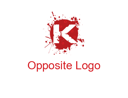 letter k inside blood splash with bullet holes logo
