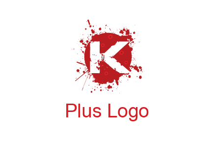 letter k inside blood splash with bullet holes logo