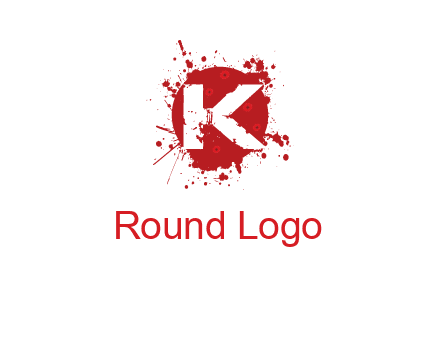 letter k inside blood splash with bullet holes logo