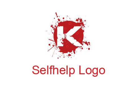letter k inside blood splash with bullet holes logo