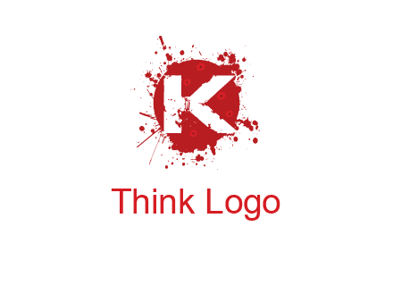 letter k inside blood splash with bullet holes logo