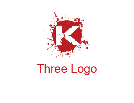 letter k inside blood splash with bullet holes logo