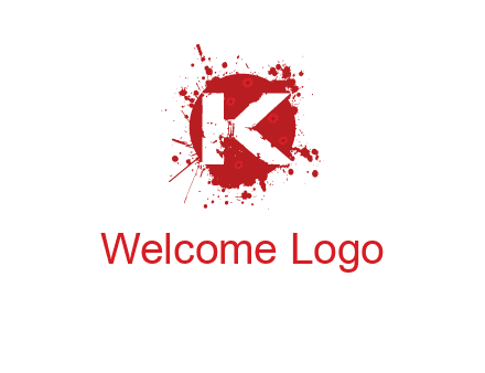 letter k inside blood splash with bullet holes logo