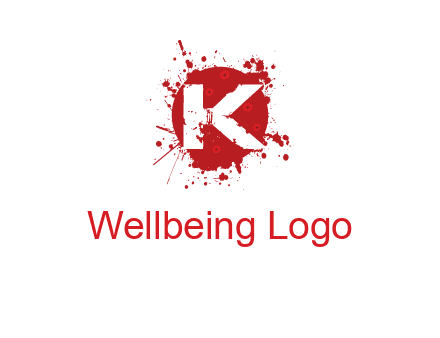 letter k inside blood splash with bullet holes logo