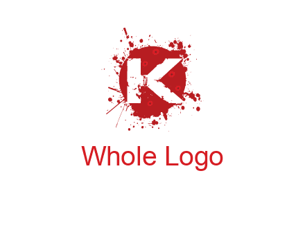 letter k inside blood splash with bullet holes logo