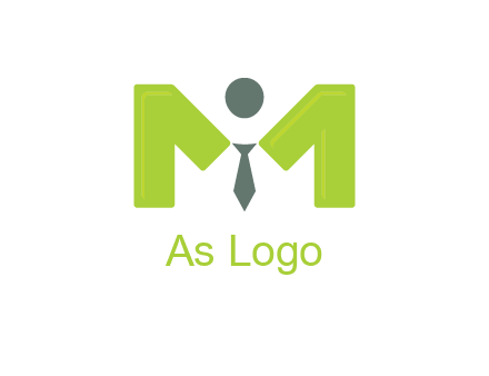 person with tie between letter M logo