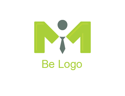 person with tie between letter M logo