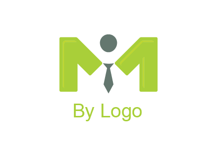 person with tie between letter M logo