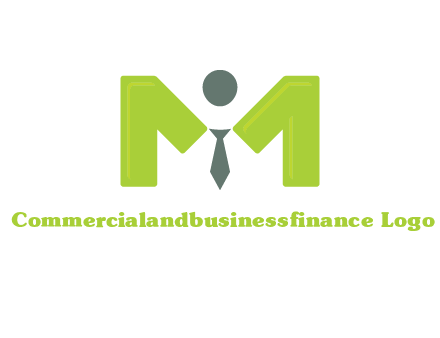 person with tie between letter M logo