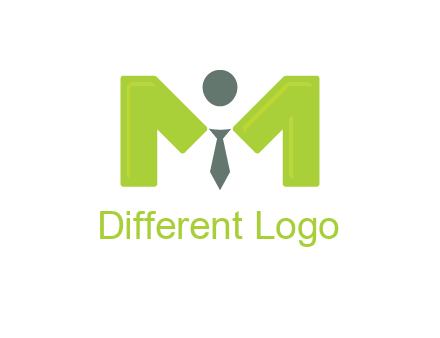 person with tie between letter M logo