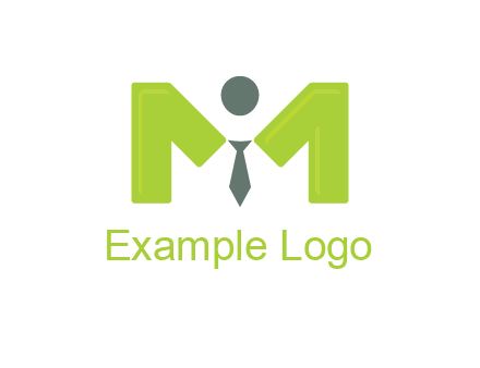 person with tie between letter M logo