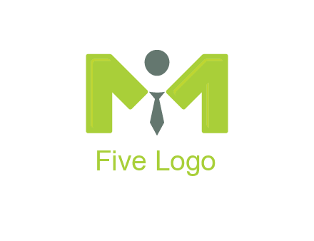 person with tie between letter M logo