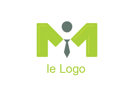 person with tie between letter M logo
