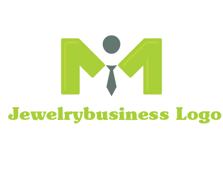 person with tie between letter M logo