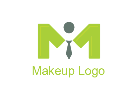 person with tie between letter M logo