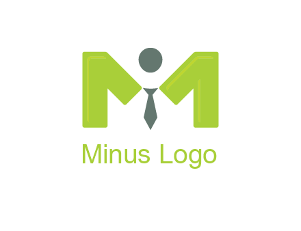 person with tie between letter M logo