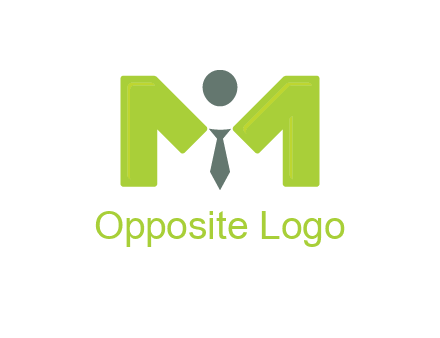 person with tie between letter M logo