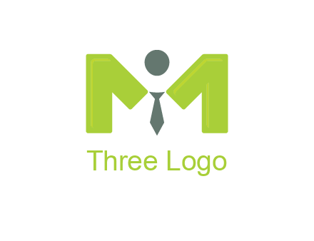 person with tie between letter M logo