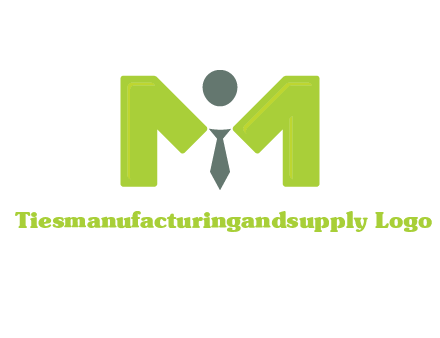 person with tie between letter M logo