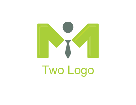 person with tie between letter M logo