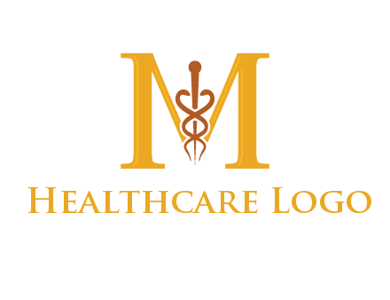 medical sign between letter M logo