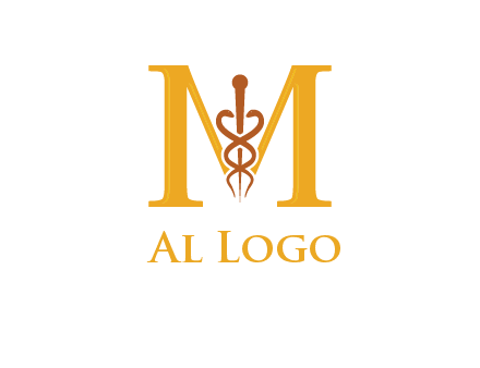medical sign between letter M logo