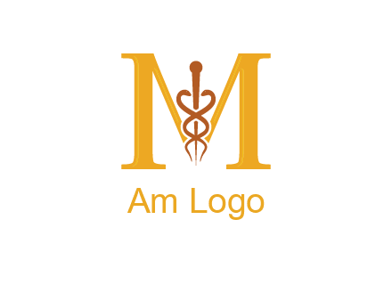 medical sign between letter M logo