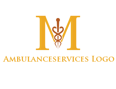 medical sign between letter M logo