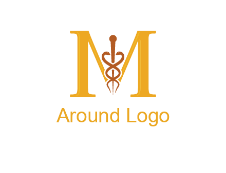 medical sign between letter M logo