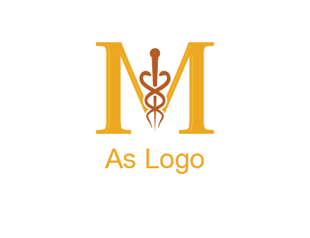 medical sign between letter M logo