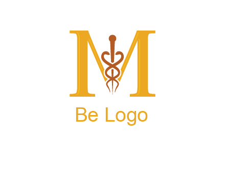 medical sign between letter M logo