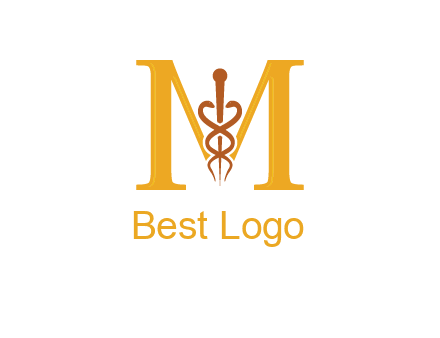 medical sign between letter M logo