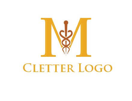 medical sign between letter M logo