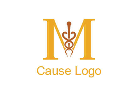 medical sign between letter M logo