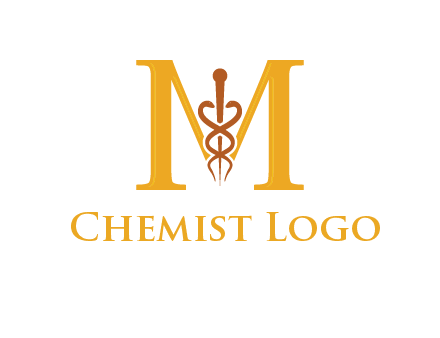 medical sign between letter M logo