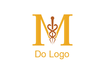 medical sign between letter M logo