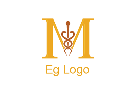 medical sign between letter M logo
