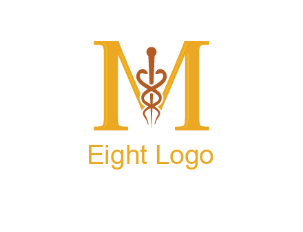 medical sign between letter M logo