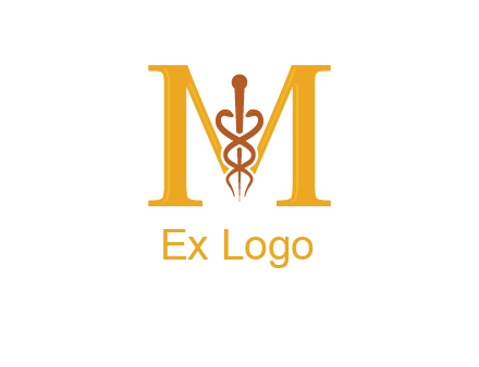 medical sign between letter M logo