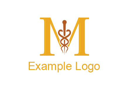 medical sign between letter M logo