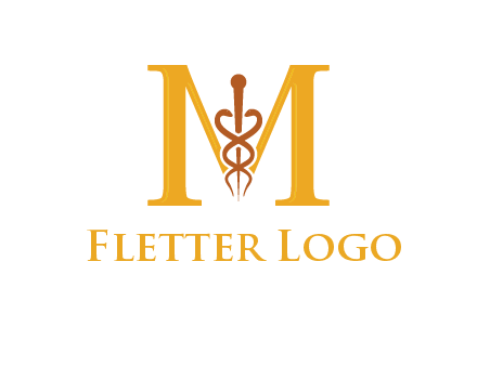 medical sign between letter M logo