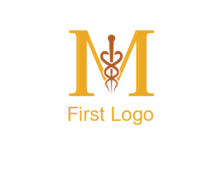 medical sign between letter M logo