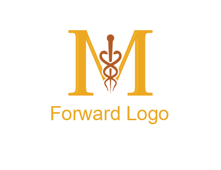 medical sign between letter M logo