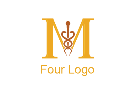 medical sign between letter M logo