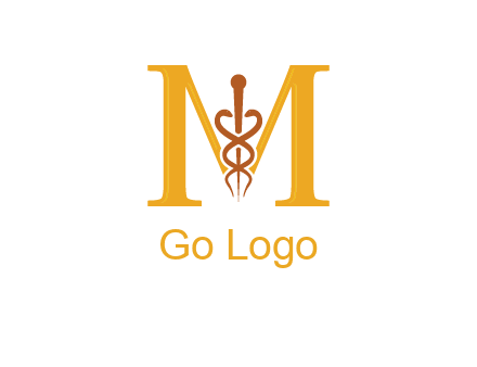 medical sign between letter M logo