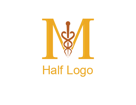 medical sign between letter M logo