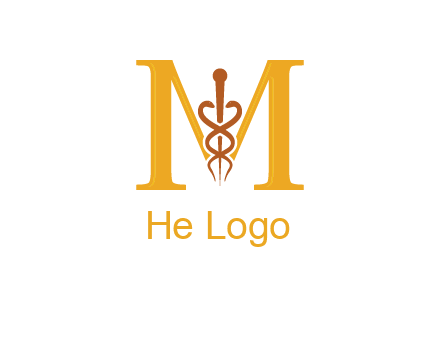 medical sign between letter M logo