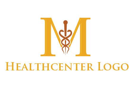 medical sign between letter M logo